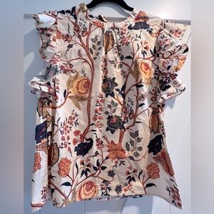 Ellie by Tahari, Size Medium, Floral, Sleeveless Blouse with Ruffled Shoulder